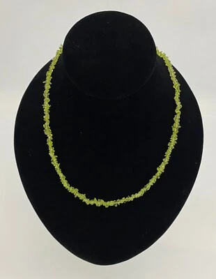 NATURAL PERIDOT CHIP NECKLACE BEAD 18" DYED Fashion Statement Healing Chakra - Image 1 of 2