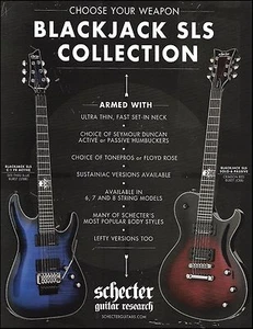 Schecter Blackjack SLS Collection C-1 FR Active Solo-6 Passive guitar ad print - Imagen 1 de 3