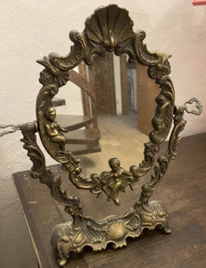 Specchio Vintage Da Tavolo In Ottone Francese - Foto 1 di 6