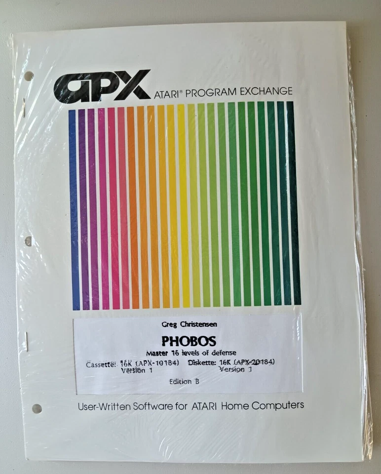 Phobos; Atari 400/800/LX/XE Disk w/ Manual APX-20184 NOS - Paperback - Image 1 of 1