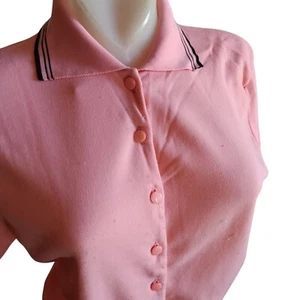 Women's Medium Vintage 60's Polo Shirt Pink Ban-Lon Atomic Black Striped Collar - Picture 1 of 8