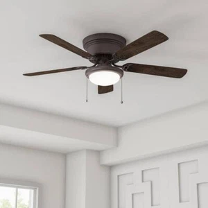 Hugger Ceiling Fan with LED Light 52 Inch Indoor Bedroom Low Ceiling Flush Mount - Picture 1 of 12