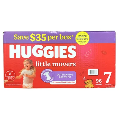 Pañales desechables Huggies Little Movers, tamaño 7 (41+ libras), 96 quilates, bebé Disney Foto 1 de 2