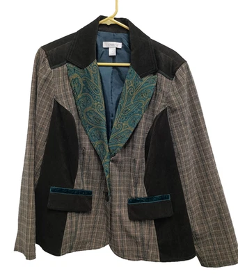 VTG 90s CJ Banks Womens Blazer Jacket 1X Brown Velvet Plaid Academia Carrier - Image 1 of 4