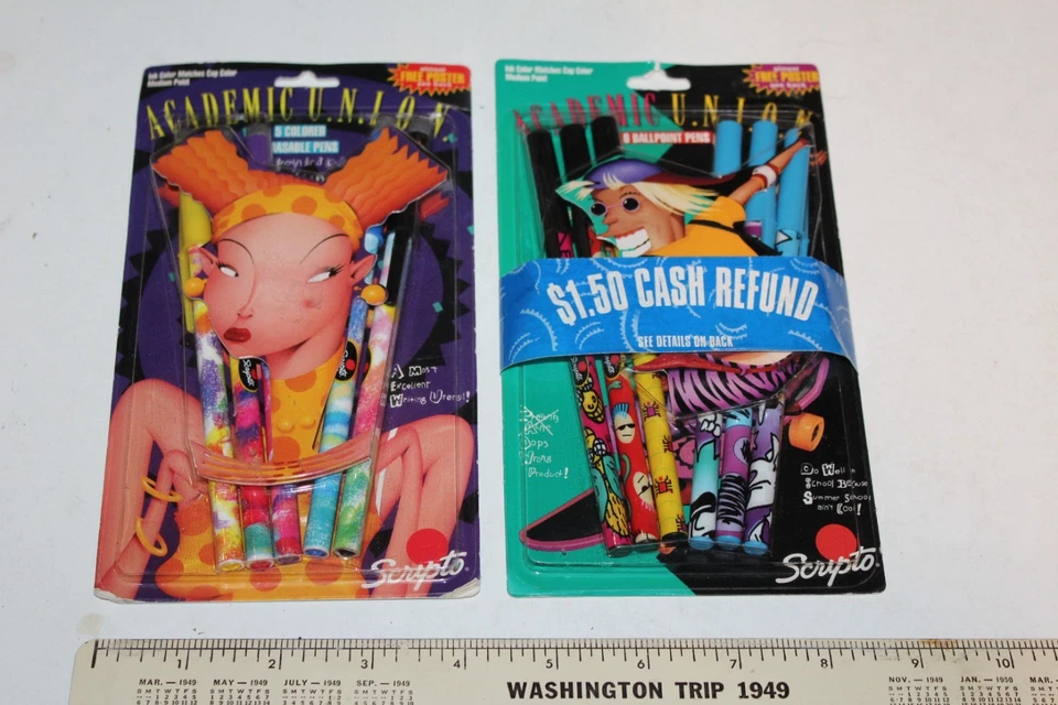 VTG 1990s Scripto Academic Union Pens Skater Boy Skateboard Bill Mayer Art
