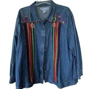 Liz & Me Denim Vintage Bedford Fair Embroidered denim jacket size 2X oversized  - Picture 1 of 10