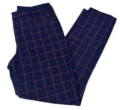 Banana Republic Women’s Size 4 Sloan Windowpane Ankle Pants Stretch Navy Red - Image 1 of 4