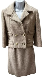 Vintage 1960s Boucle Skirt Suit XS 2 Piece Cropped Jacket Mini Beige Textured - Picture 1 of 15
