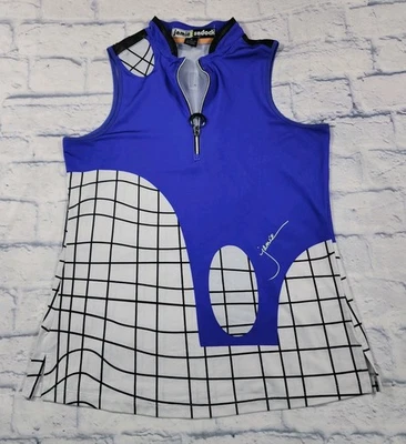 Jaime Sadock WOMENS SIZE M Blue Sleeveless Shirt Blue White 1/4 Zip Golf Top - Image 1 of 4