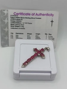 Natural Red African Ruby Cross Pendant Necklace 925 Sterling Silver - Picture 1 of 7