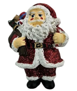 Vintage Santa Brooch Christmas w Toy Sack Red Black Enamel Glitter 2" - Picture 1 of 4