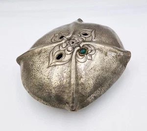 ART NOUVEAU CONTINENTAL PEWTER TRINKET BOX c1910 CABOCHON STONE - Picture 1 of 11