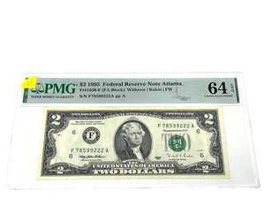 1995 $2 Two Dollars, FEDERAL RESERVE NOTE Atlanta,' PMG 64 Choice UNC (#31) - Picture 1 of 2