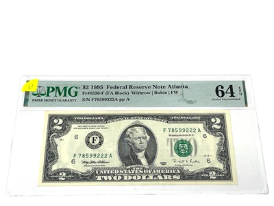1995 $2 Two Dollars, FEDERAL RESERVE NOTE Atlanta,' PMG 64 Choice UNC (#31) - Image 1 of 2