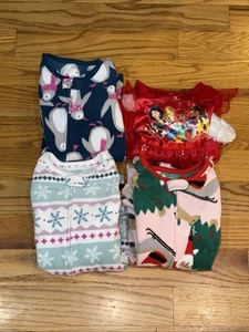 Lot Of 4 Carter /Disney 3T Toddler Girl Pjs Footie Sleepers Fleece Sleep Dress - Picture 1 of 23