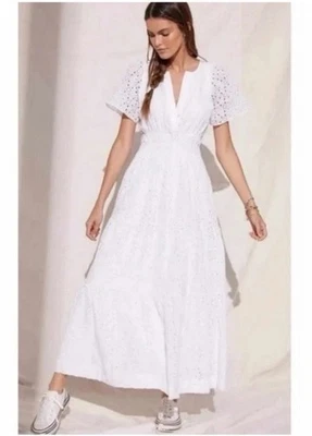 Maeve By Anthropologie Somerset Maxi Dress Size Small White Eyelet EUC - Image 1 of 4