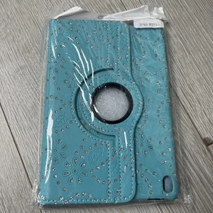 New And Sealed. iPad Mini 5 Case. Turquoise Blue With Sparkle Flowers. - Picture 1 of 4