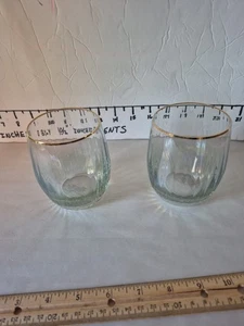 2 Anthropologie Waterfall Iridescent Stemless Wine Glass 24k Gold Rim 4” Barware - Picture 1 of 7