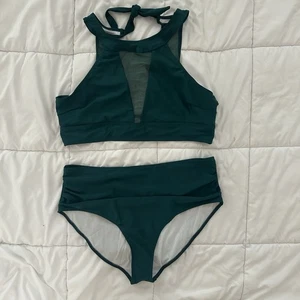 Set bikini donna Shein due pezzi maglia cravatta schiena vita alta verde taglia 2XL - Foto 1 di 6