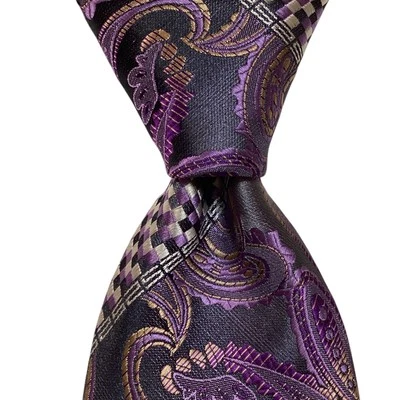 Corbata de poliéster John Sparks con pañuelo de diseñador PAISLEY RAYAS púrpura/gris nueva con etiquetas Foto 1 de 3