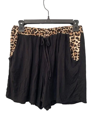 Pantalones Cortos Mujer Leopardo Cintura Elástica Estampado Animal Mediano Rayón Negro Marrón Foto 1 de 4