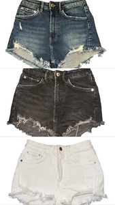 Zara 3 Pair! Shorts Womens 2 Denim Distressed Cutoff Black White Blue Jeans - Picture 1 of 10