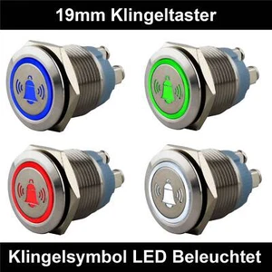 Klingeltaster 19mm Edelstahl Beleuchtet mit Klingel Symbol Rot,Blau,Weiss Blau  - Bild 1 von 12