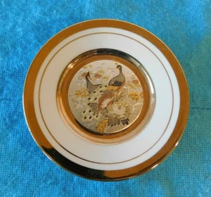 Vintage Chokin 24 KT Gold Edged Plate 4" Peacock Emblem of Love Yoshinobu Hara - Picture 1 of 5