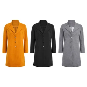 Womens Coat Lapel Wool V Neck Jacket Autumn Outerwear Notched Overcoat Party - Picture 1 of 34