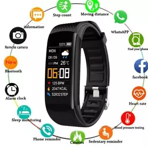 Bluetooth Smart Bracelet Fitbit Style Heart Rate Monitor Watch Pedometer Tracker - Picture 1 of 34