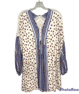 Vestido Free People Lluvia Brillo Talla S Túnica Boho Multicolor Manga Globo Con Cordones - Imagen 1 de 10
