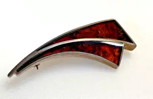 Vintage Sterling Silver Brooch 925 Baltic Amber 9,53g - Picture 1 of 8