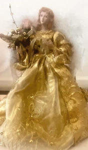Vintage 12" Hohotime Angel Tree Topper In Gold With Beads - Picture 1 of 6