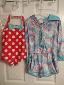 Girl's Size 4 Bathing Suit & Hooded Bathing Suit Cover L/S - Picture 1 of 16