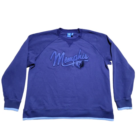 Adidas Long Sleeve Pullover Sweatshirt Blue Memphis Grizzlies Embroider Men 2XL Cover