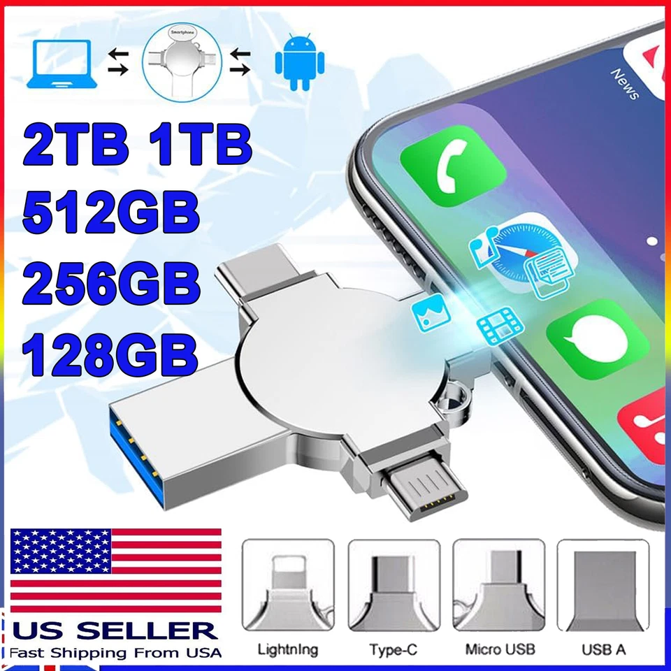 Unidad Flash USB3.0 2 TB 1 TB 4 en 1 Memoria Foto Stick OTG Tipo-c Para iPhone Samsung Foto 1 de 4