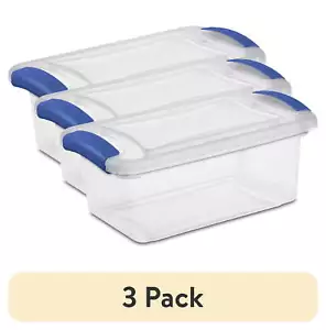 (3 pack) Sterilite 7 Quart Latch Box, Clear Plastic Storage Bin with Lid, Blue - Picture 1 of 6