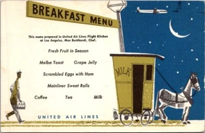 MENÜ United Air Lines MILKMAN mit Pferdewagen Werbung Postkarte - Bild 1 von 2