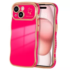 for iPhone 15 Case for Women Girls, Cute Curly Wave For iPhone 15 Hot Pink - Picture 1 of 7