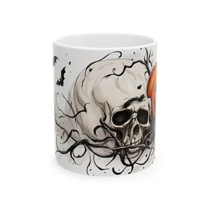 Halloween Skull and Pumpkin Mug, 11oz - Spooky Coffee Cup for Halloween Decor - Picture 1 of 5