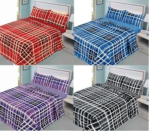 Evan Check Flannelette Sheet Set Brushed Cotton Fitted Flat Sheet & Pillowcase - Picture 1 of 5