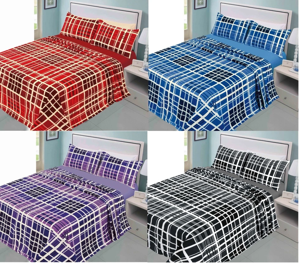 Evan Check Flannelette Sheet Set Brushed Cotton Fitted Flat Sheet & Pillowcase - Image 1 of 1