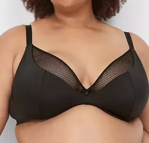 NUOVO reggiseno Lane Bryant cacique 38DDD nero balconcino tuffo rete pesce coppe foderate - Foto 1 di 11