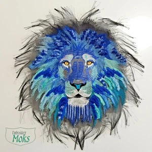 Blue Lion Large Handmade Embroidered Patch For Backing from Ukraine - Picture 1 of 10
