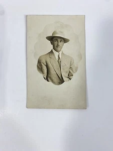Antique Picture Photo Postcard Portrait Man In Fedora Early 20th Century 1913 - Picture 1 of 5