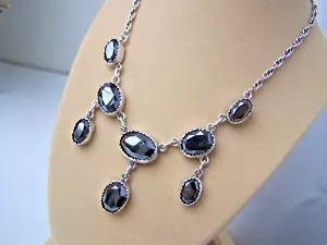 GORGEOUS VINTAGE 925 SOLID STERLING SILVER HEMATITE PENDANT 16.5" NECKLACE 42CM - Picture 1 of 6