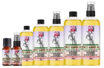 ZR BEAUTY Sweet Almond Oil Organic Cold Pressed Ideal for Massage Skin & Haircare DIY