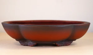 Japanese Bonsai Pot Tokoname BIGEI 7.7"(19.6cm) Brown Unglazed Oval Mokko Y735 - Picture 1 of 11