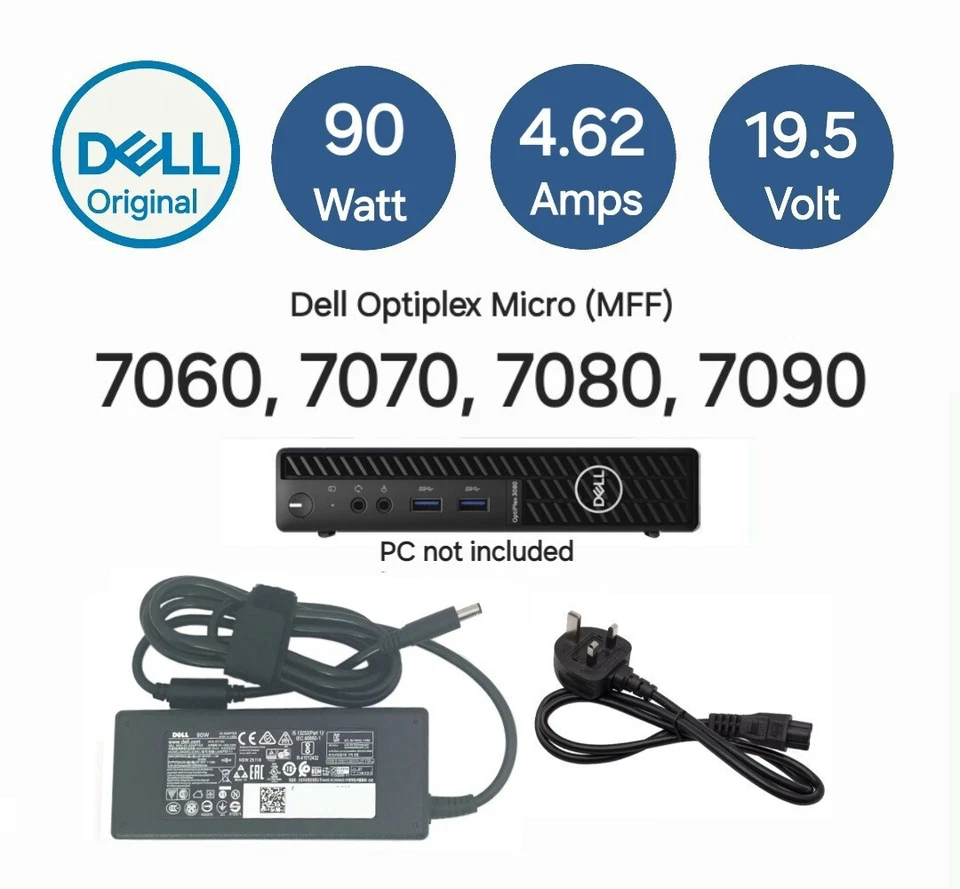 90W Original Dell  AC Power Adapter PSU OptiPlex 7060 7070 7080 7090 Micro MFF - Image 1 of 1
