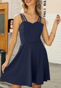 Metyou Women's Sleeveless Spaghetti Strap Dress V Neck Casual Loose Mini Dress L - Picture 1 of 12